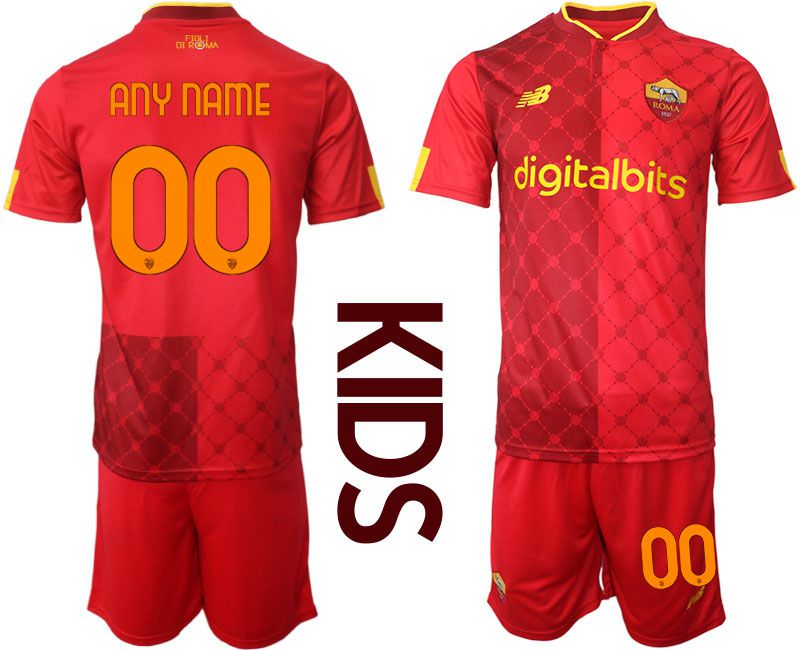 Cheap Youth 2022-2023 Club AS Rome home red customized Soccer Jersey